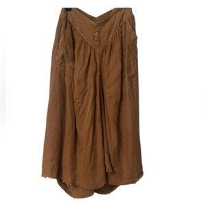 Free People Tan Midi Skirt with Button Detail